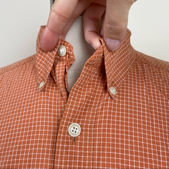 Structure Orange Gingham Plaid Long Sleeve Button Down Shirt Men Medium Cotton - Picture 5 of 6